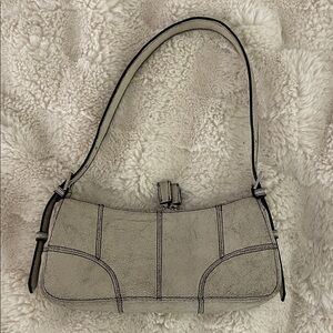 Zara Leather Shoulder Bag with Contrast Stitching